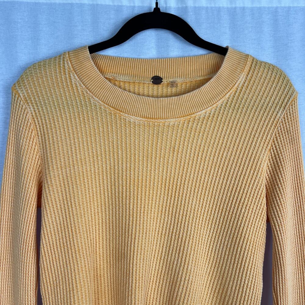 Free People One Top Cropped Interlaken Thermal Waffle Yellow Boho Lounge Cozy - Picture 5 of 8